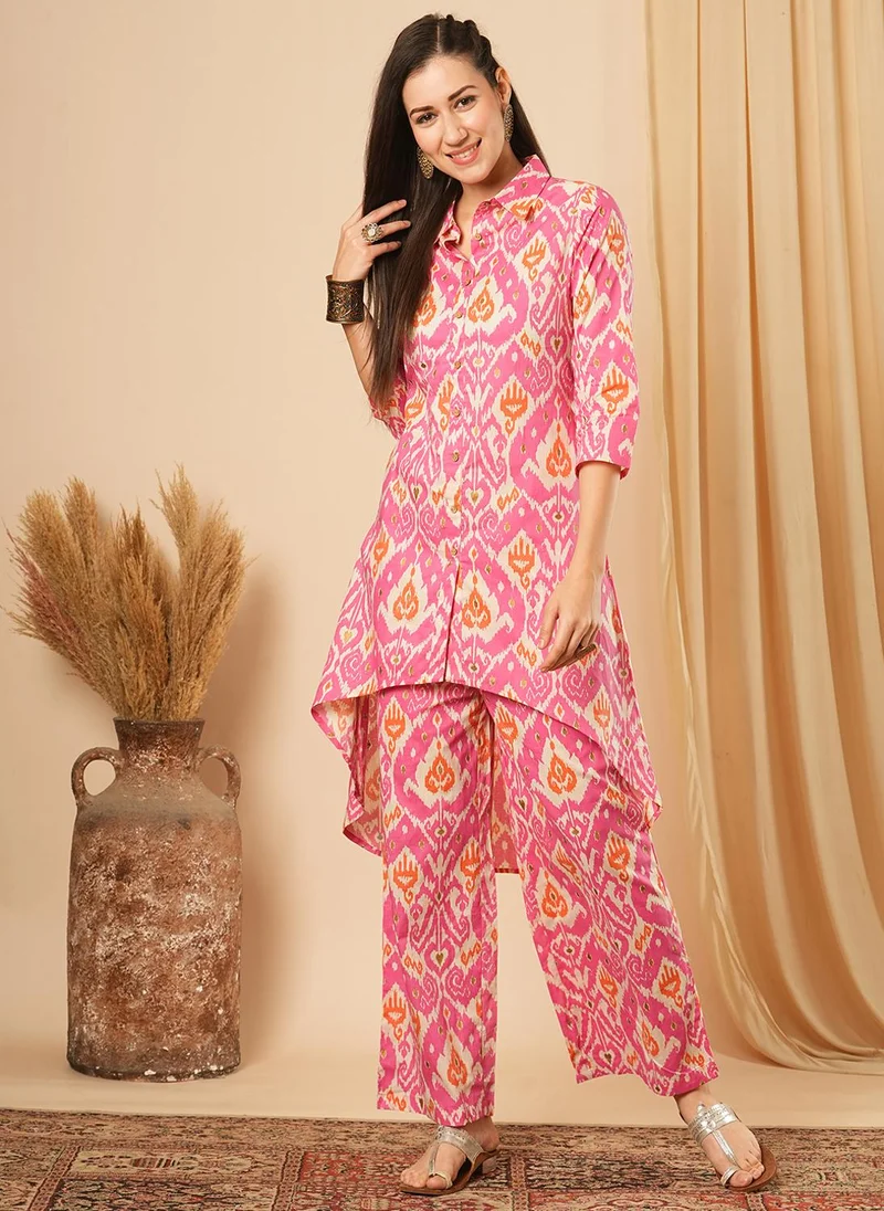 globus Globus Women Ethnic Motifs Printed Regular Pure Cotton Kurta With Palazzos Workwear Set